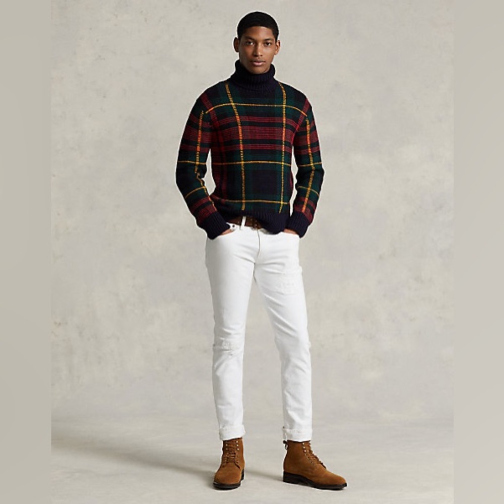 NWT Polo Ralph Lauren Checked Wool Rollneck Sweater, Size XS, NWT Retail $998